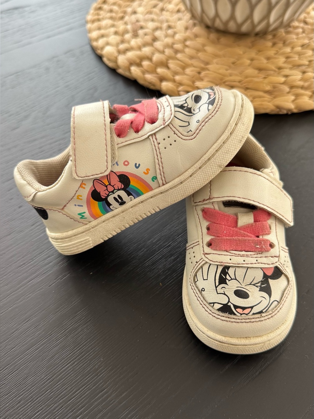 Zara Kids Sneakers with Pink Laces and Rainbow Minnie Mouse
